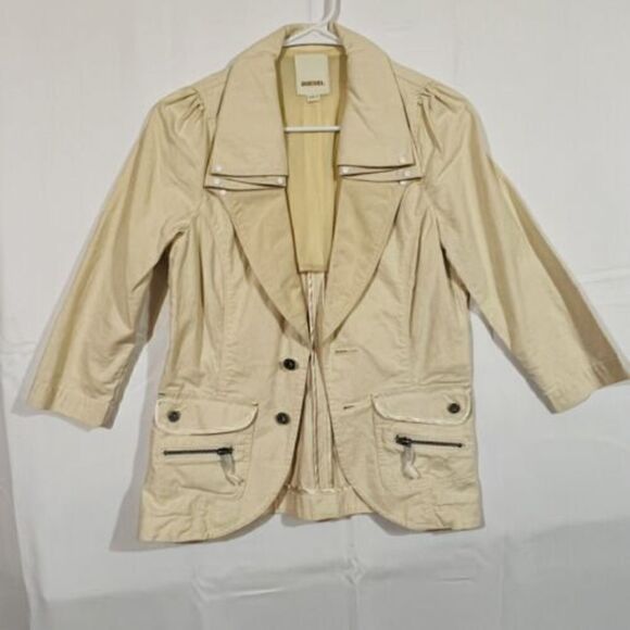 Diesel Jackets & Blazers - Vintage RARE Diesel Womens Beige Jacket Blazer 3/4 Sleeve Cotton Hemp Blend Y2K
